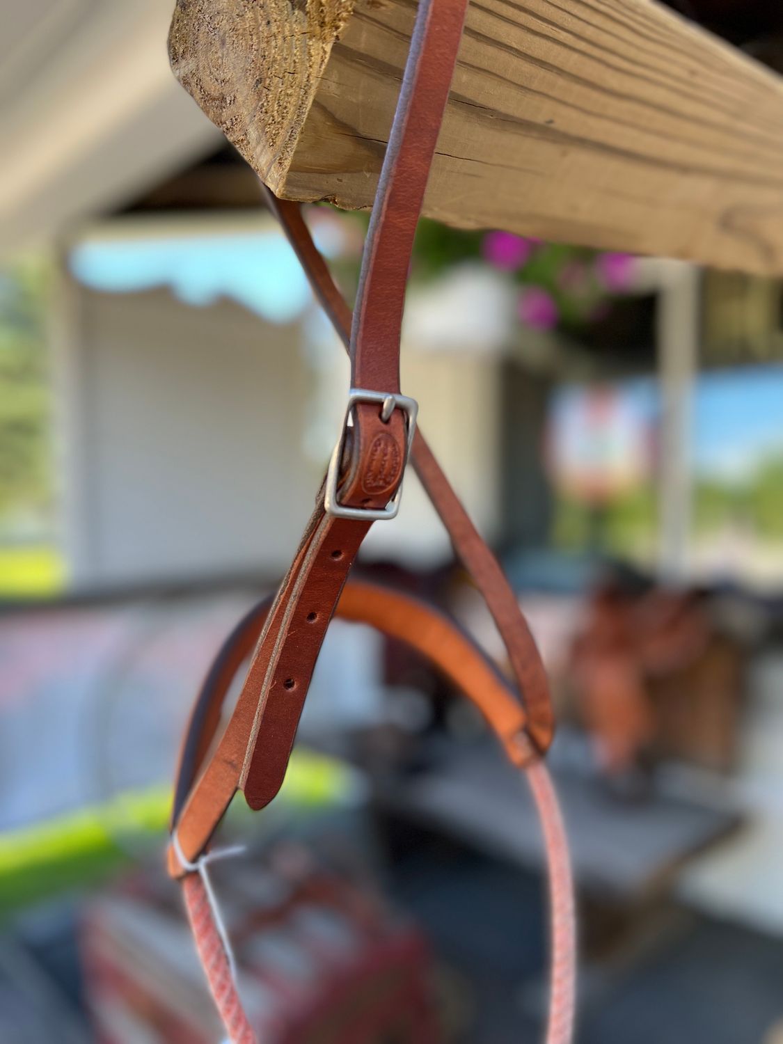 Circle L Leather Noseband, Caveson, Rope Embossed - Horse Size