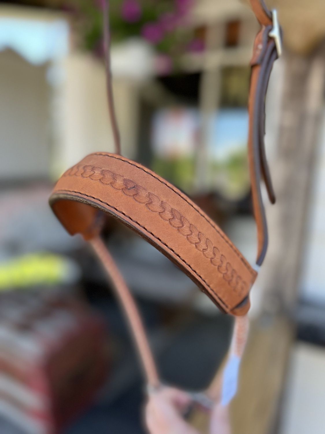 Circle L Leather Noseband, Caveson, Rope Embossed - Horse Size