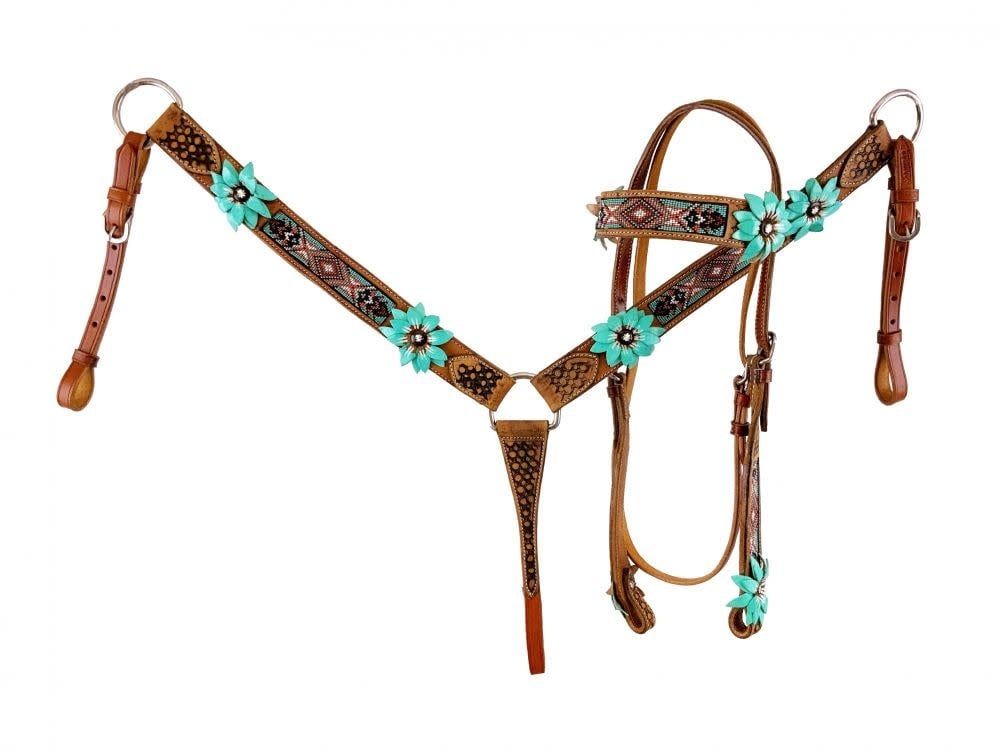 Tack Set - Beaded with Painted Flowers