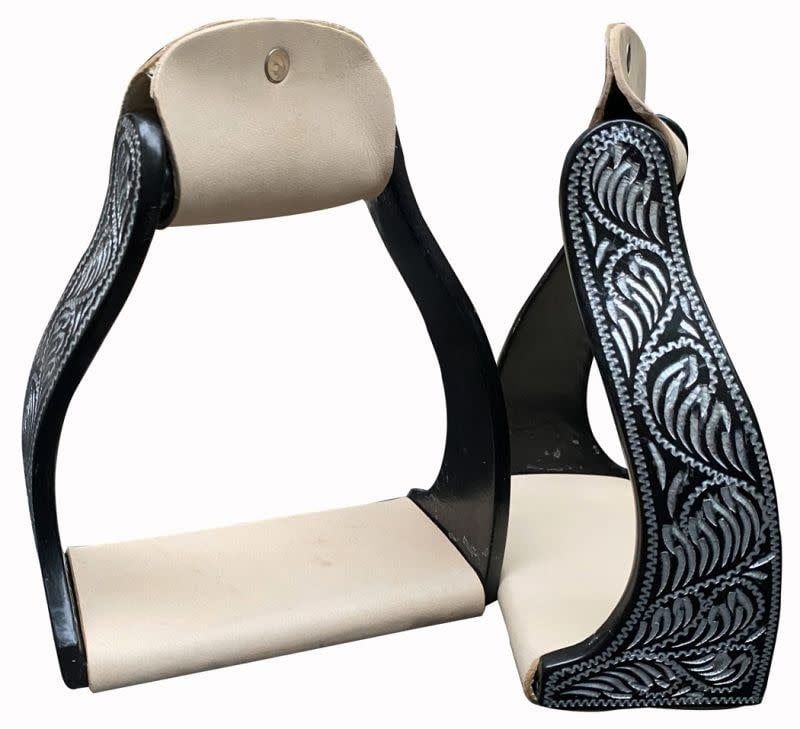 Black Engraved Twisted Angled Aluminum Stirrups