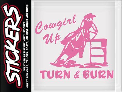 Decal - Cowgirl Up - Turn & Burn Pink 1/2" x 4-1/2"