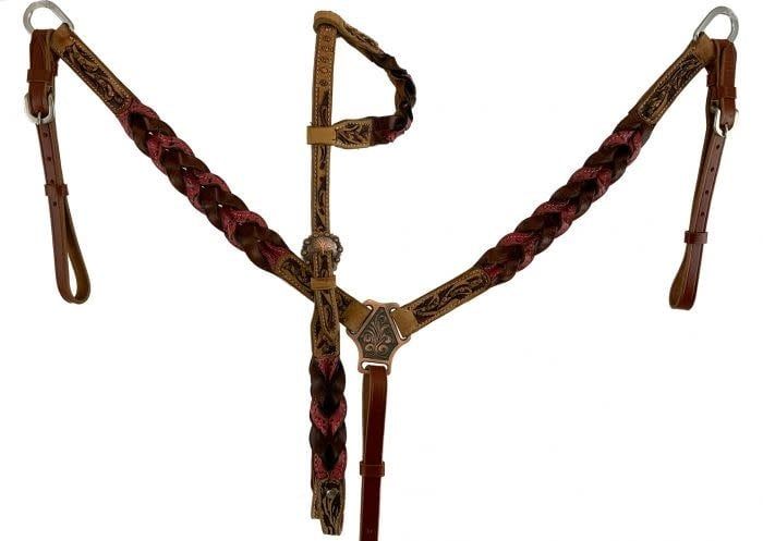 Miracle Braid One Ear Headstall and Breast Collar Set - Pink