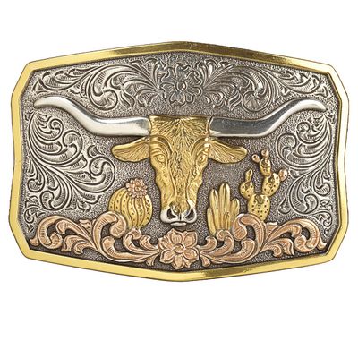 Belt Buckle - LongHorn Cactus Antique Silver and Antique Gold Belt Buckle - LongHorn Cactus Antique Silver and Antique Gold