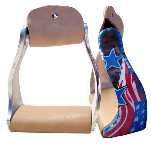 Twisted Angled Aluminum Western Stirrups with Stars and Stripes