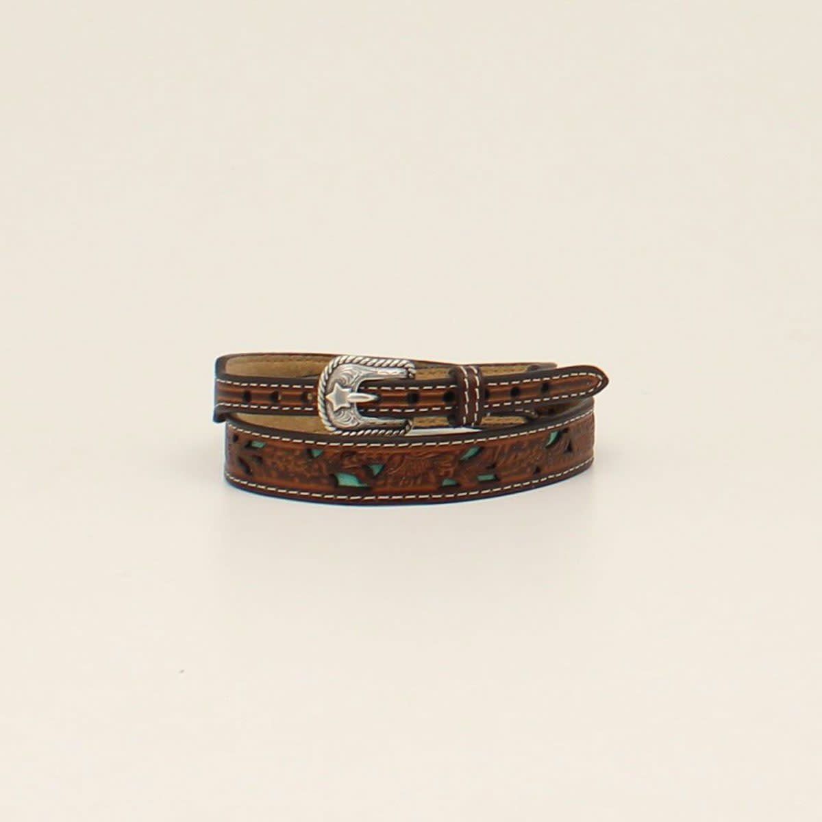 Hat Band - Floral Tooled Underlay Turquoise