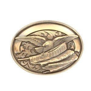 Belt Buckle - Oval Rope Edge Eagle Flag