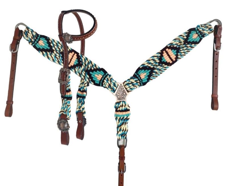 Tack Set - Showman Turquoise Glade Cord One Ear Headstall Set