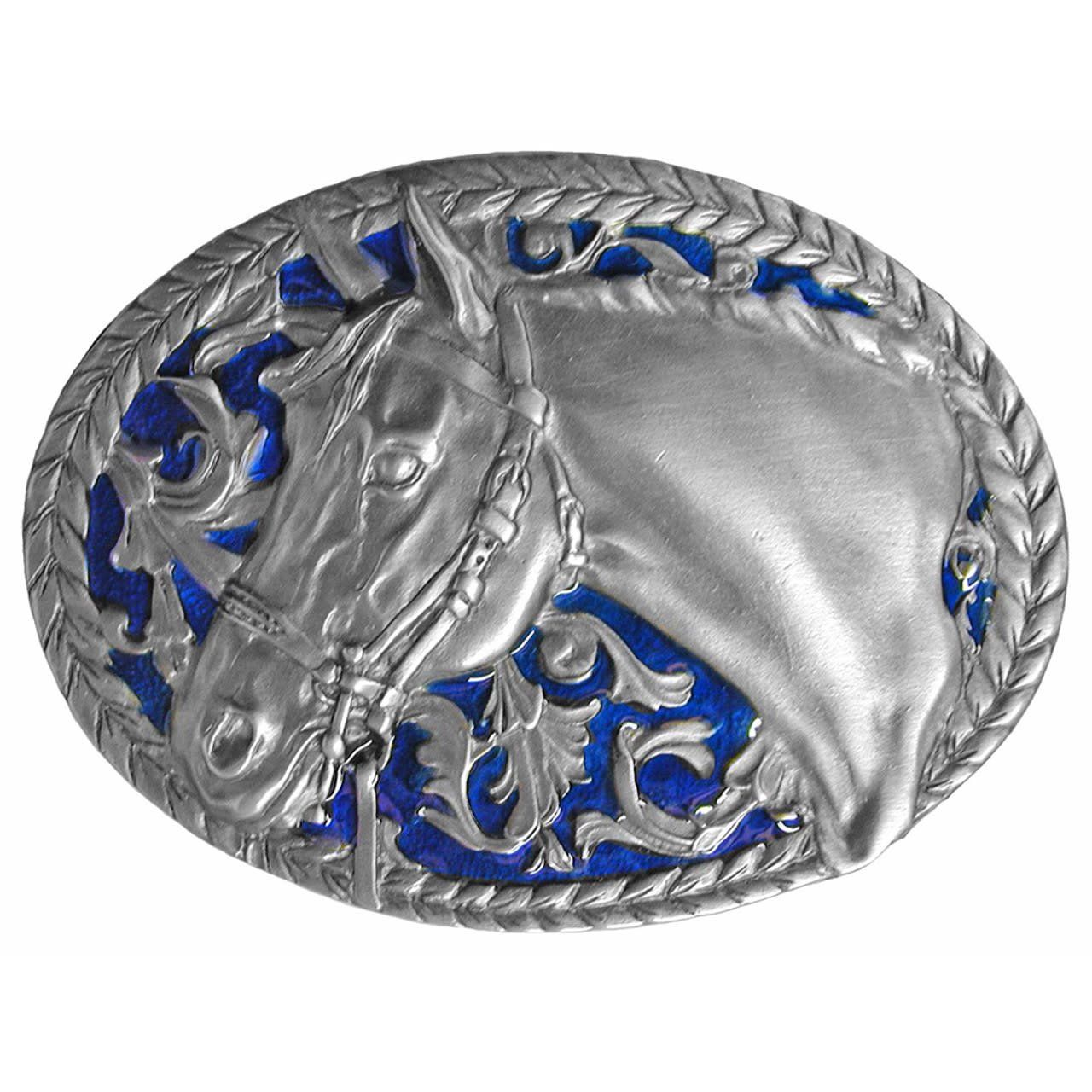 Belt Buckle - Horsehead and Filigree w/Enamel Finish