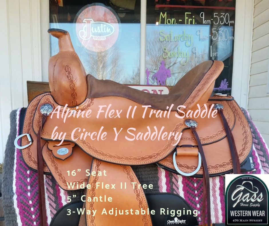 16" Wide Circle Y Alpine Flex2 Trail Saddle - Reg Oil