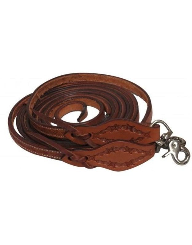 Showman Leather Split Reins - Barbwire Tooled