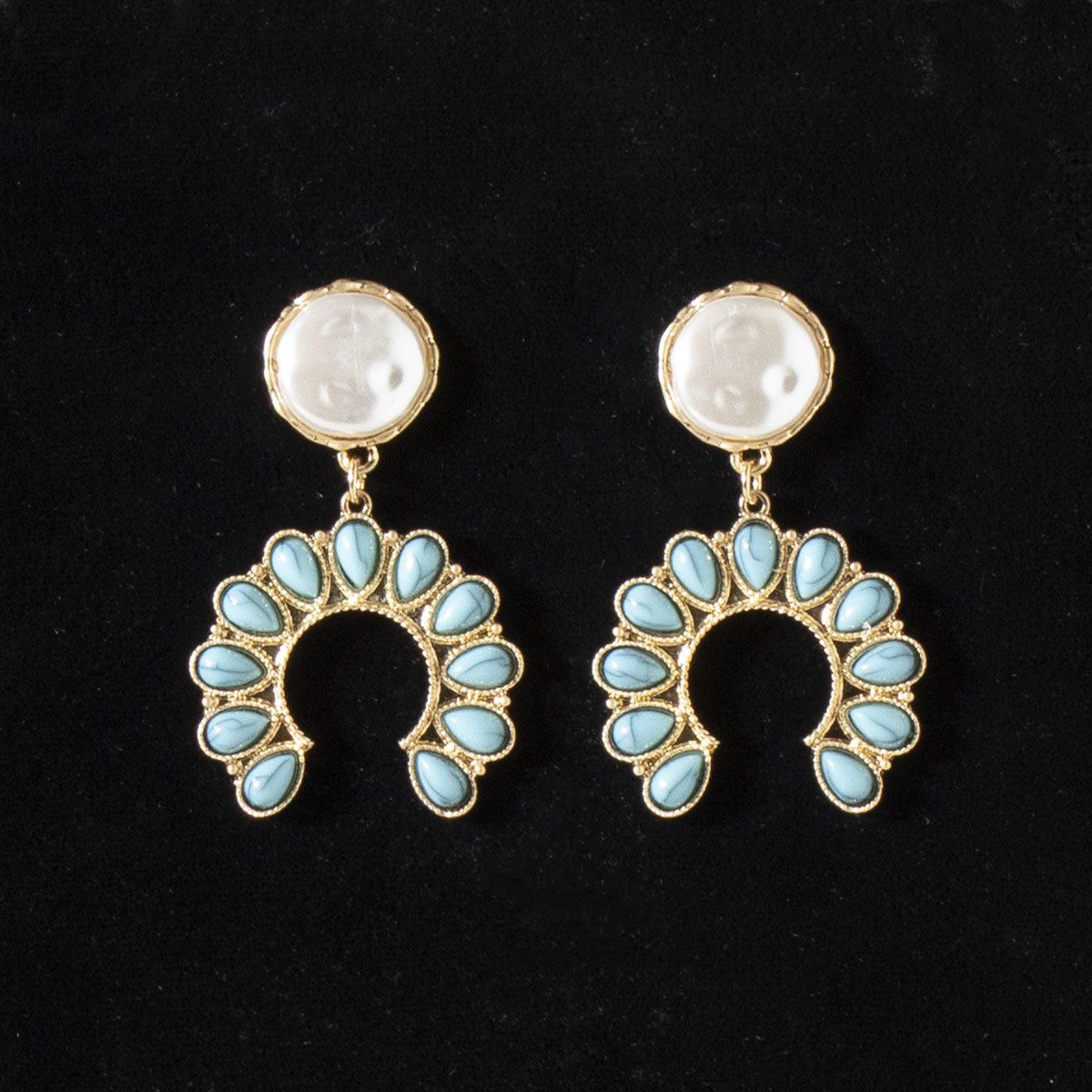Earrings - Pear and Turquoise Semi-Circle