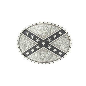 Belt Buckle- Silver Rebel Flag