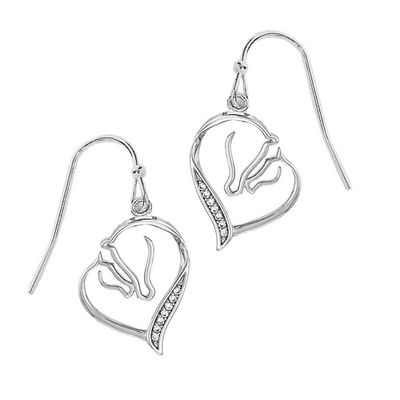 Earrings - Mare & Foal Horse Head - Rhodium -Crystal