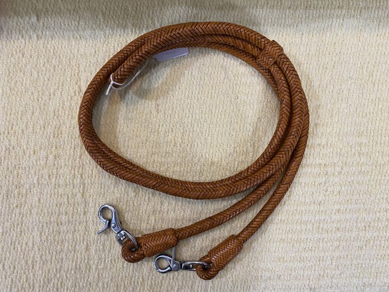 Leather Round Braided Gaming Reins - Medium Oil