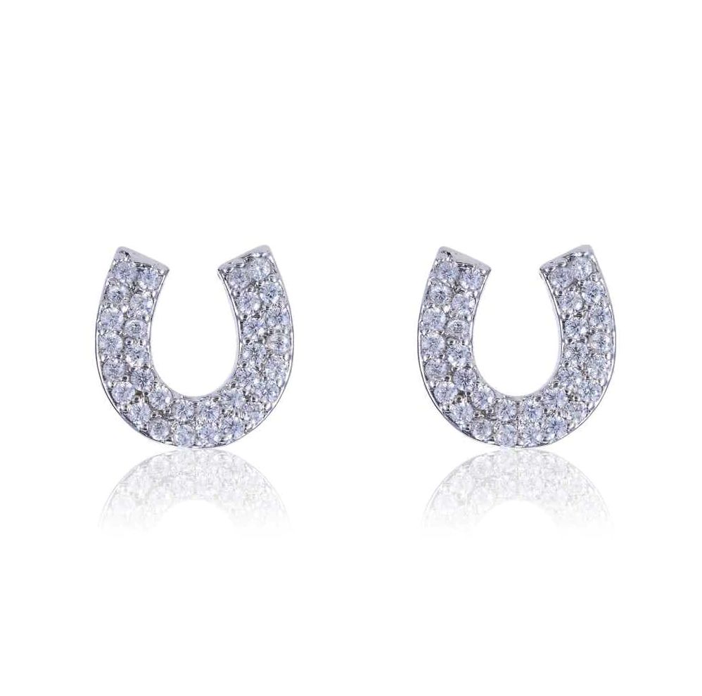 Earrings - Rhodium & CZ Horseshoe