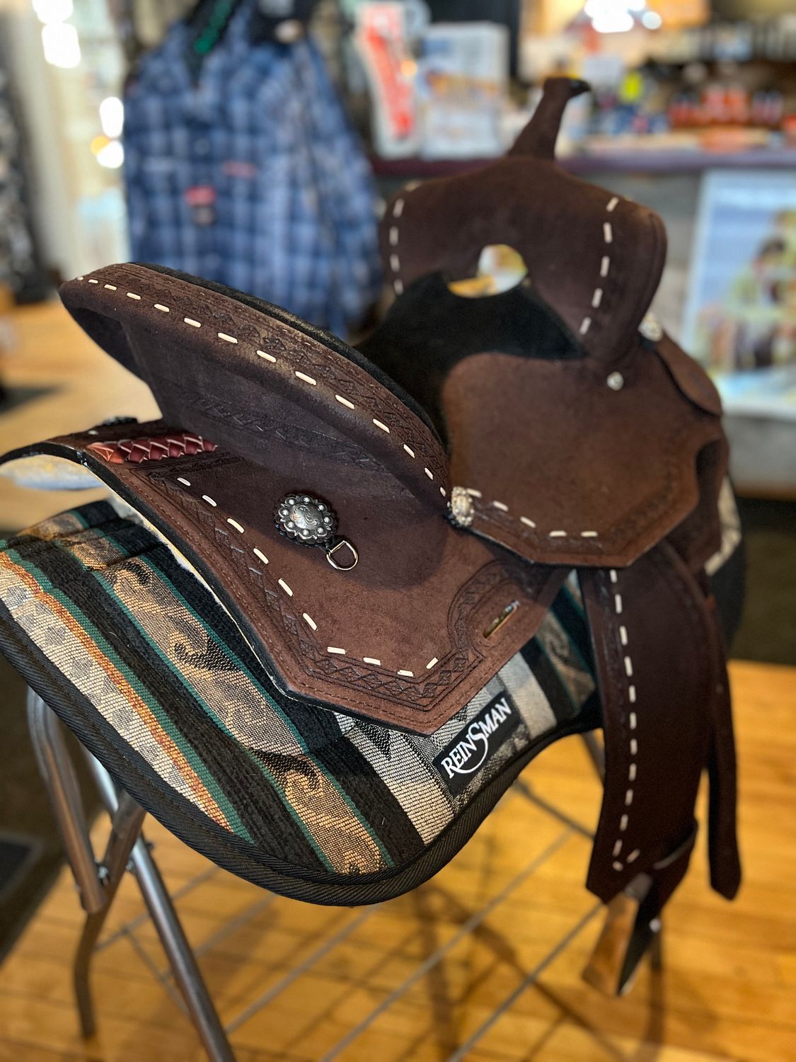 14" Wide Nash Buckstitch Barrel Saddle - Chocolate Oil