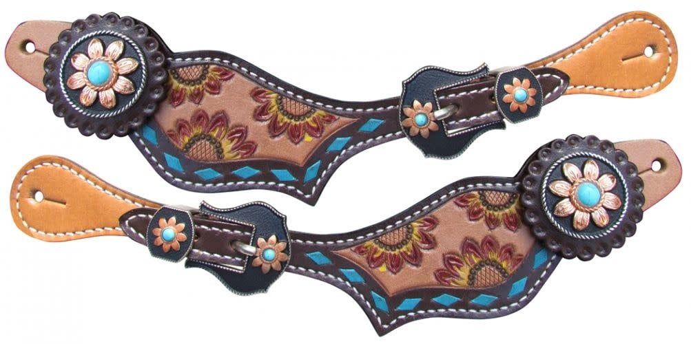 Showman Sunflower and Turquoise Stone Spur Straps