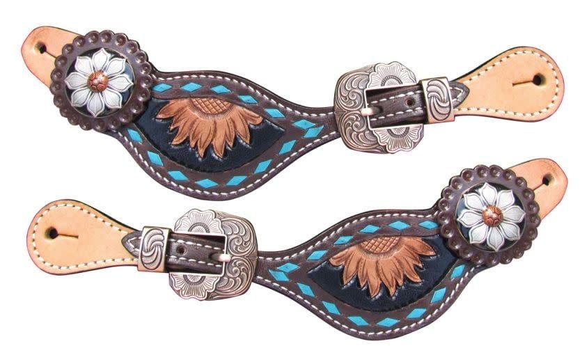 Showman Sunflowers and Turquoise Buckstitch Spur Straps