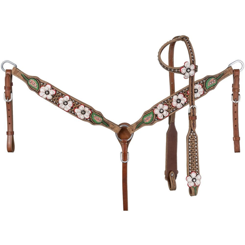 Silver Royal 3D White Poppy Headstall & Breastcollar Set Silver Royal 3D White Poppy Headstall & Breastcollar Set