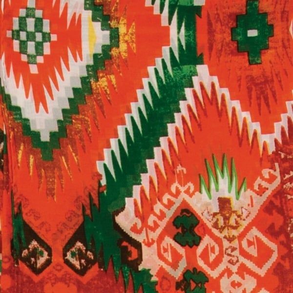 Wild Rag Silk Scarf - 34.5" Orange and Green Aztec