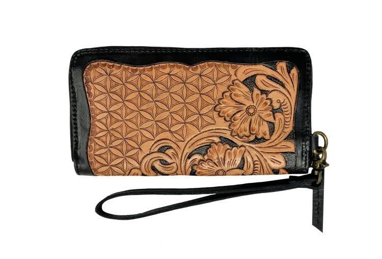 Clutch - Two Toned Basket & Floral Tooled