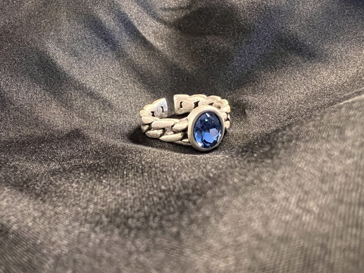 Ring - Pewter Link w/ Blue Crystal