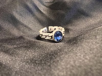 Ring - Pewter Link w/ Blue Crystal