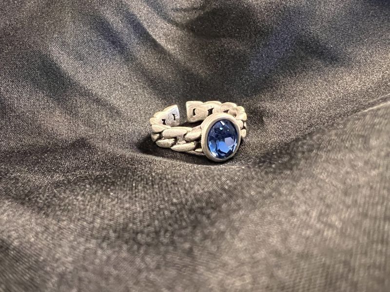 Ring - Pewter Link w/ Blue Crystal