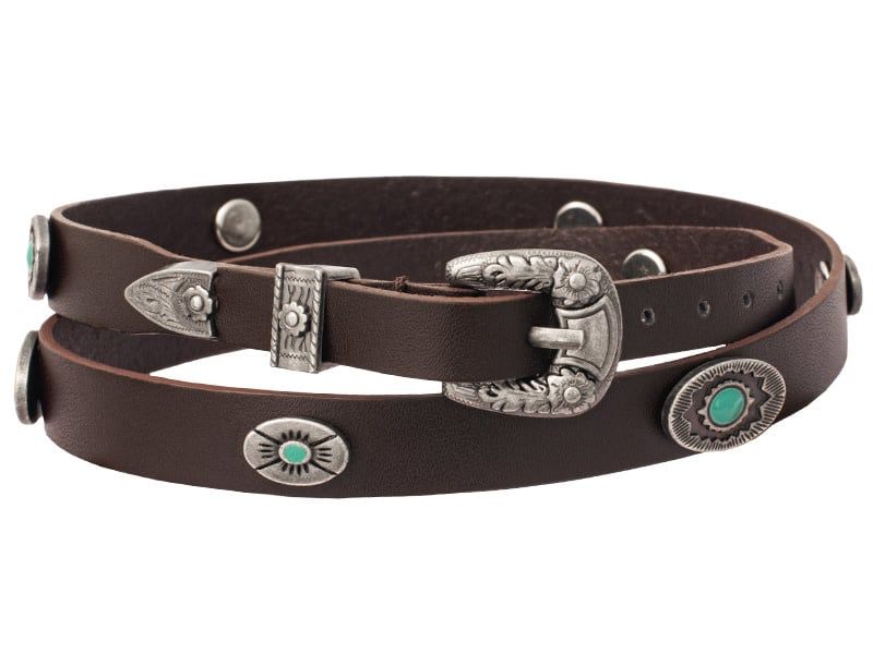 Hat Band - Brown Leather with Turquoise Conchos