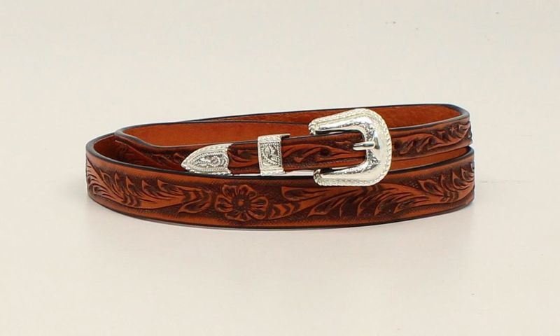 Hat Band - Floral Tooled Brown Leather