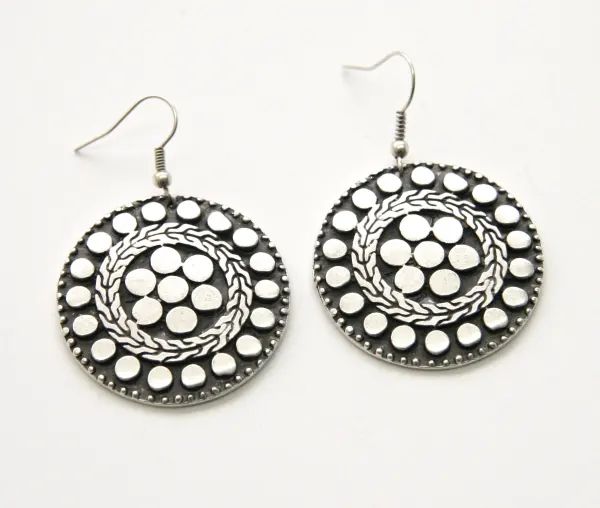 Earrings - Circle Plate - Pewter