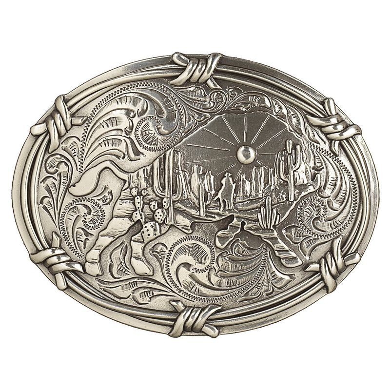 Belt Buckle - Barbed Wire Buffalo Antique Silver