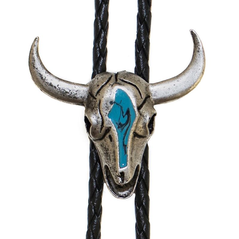 Bolo Tie - Steer Skull with Turquoise Enamel