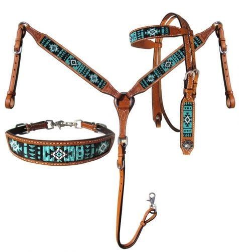 Showman Tack Set - Beaded Turquoise Aztec