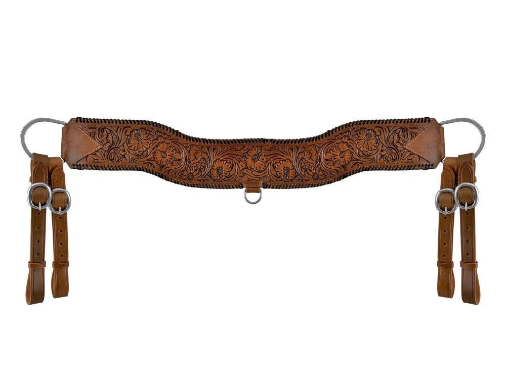 Floral Tooled Leather Tripping Collar with Black Whip-Stitching