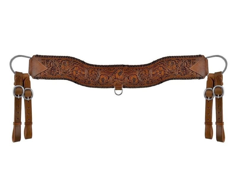 Floral Tooled Leather Tripping Collar with Black Whip-Stitching