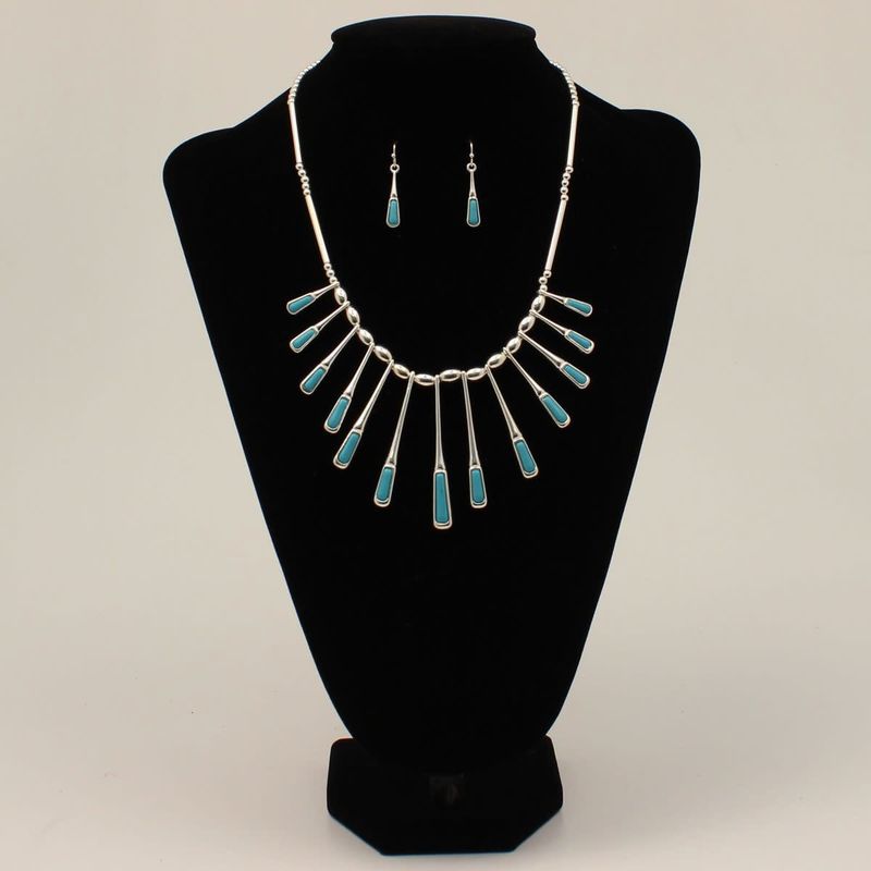 Necklace Set - Turquoise Silver Paddle