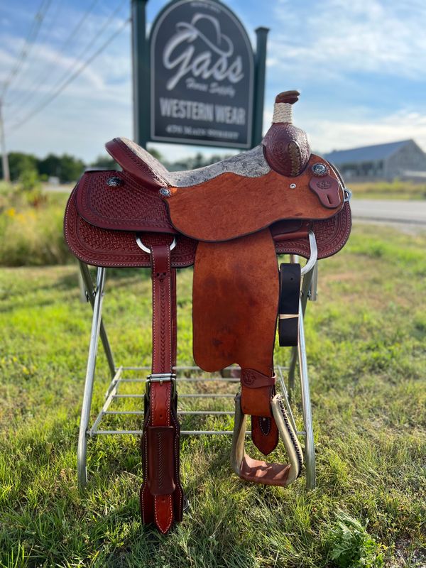 15 15" Wide Circle L Basket Tooled Ranch Roping Saddle