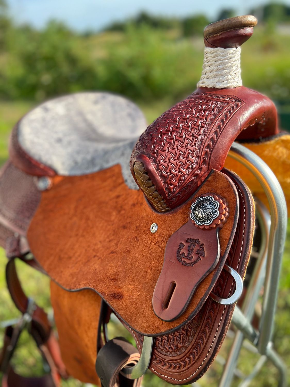15" Wide Circle L Basket Tooled Ranch Roping Saddle