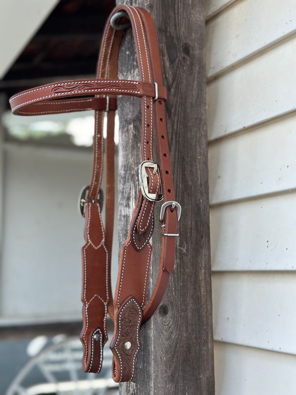 Justin Cody Browband Headstall with Overlay - Medium Oil