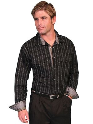 Men's Skull Stripe Western Shirt - Black