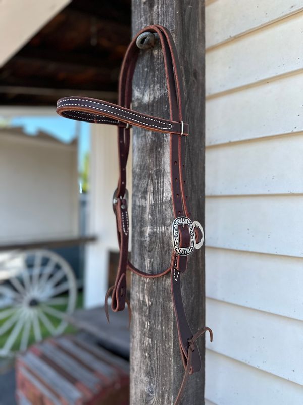Browband Headstall - Stitched with Jeremiah Watts Buckles