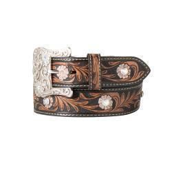 Adult Belt - Floral Tooled with Crystals 