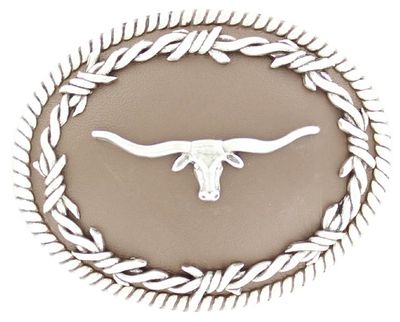 Belt Buckle - Oval Longhorn Brown/Silver