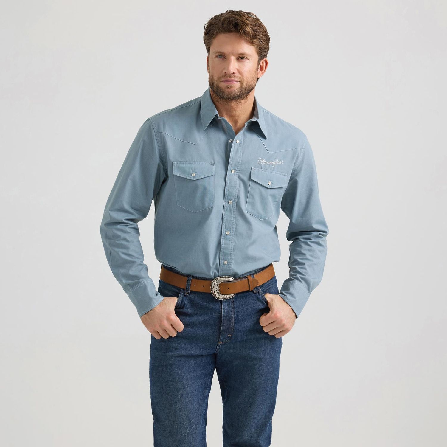 Men's Wrangler Vintage Inspired Long Sleeve Shirt - Chambray Blue Men's Wrangler Vintage Inspired Long Sleeve Shirt - Chambray Blue