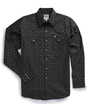 Men's Ely Cattleman Long Sleeve Medallion Print Western Snap Shirt - Black