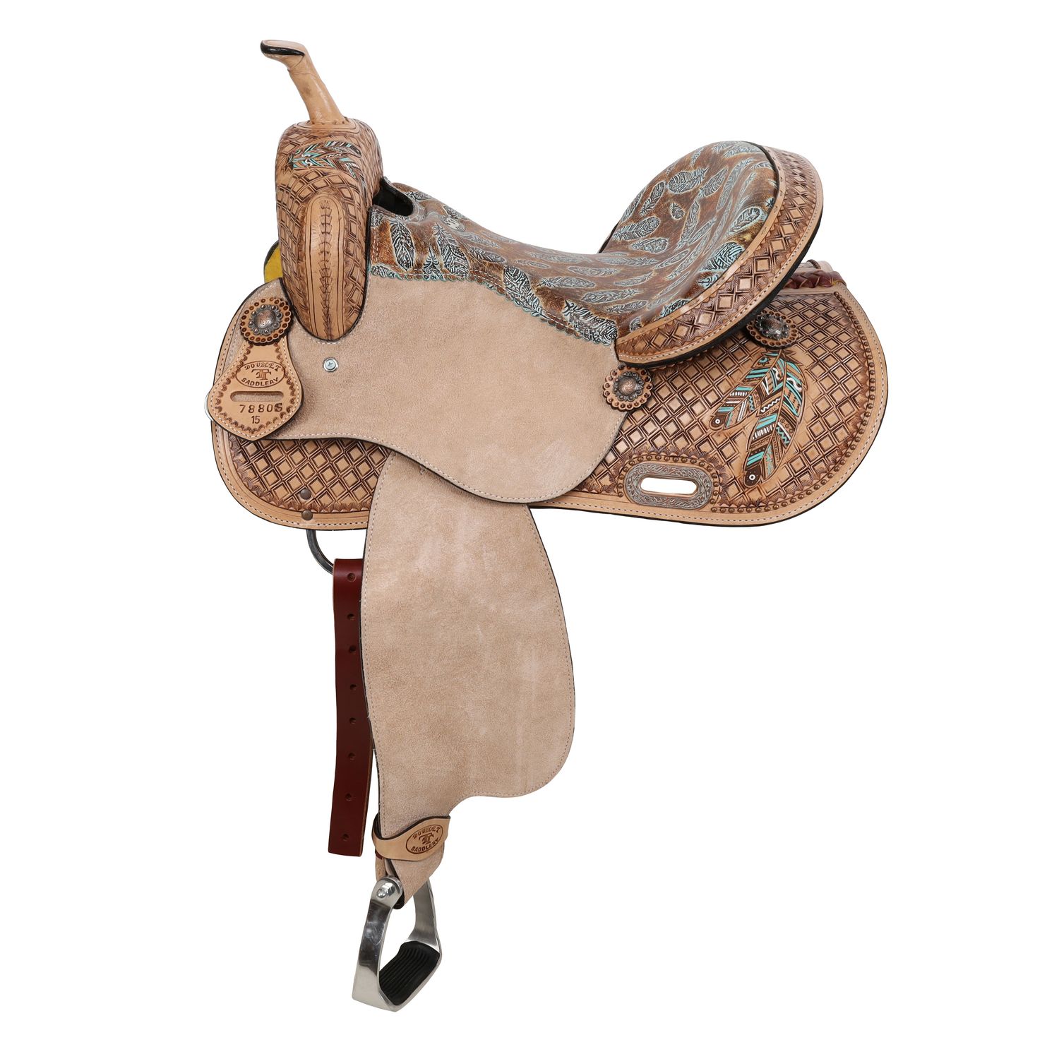 15" Wide Double T Feathered Horizon Barrel Saddle