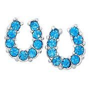 Earrings - Rhinestone Horseshoe, Color: Blue