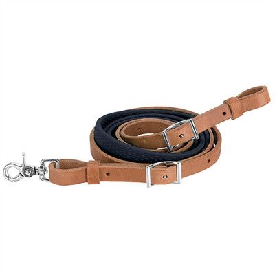 Leather Barrel Rein With Rubber Grip - 8'x3/4", Color: Black