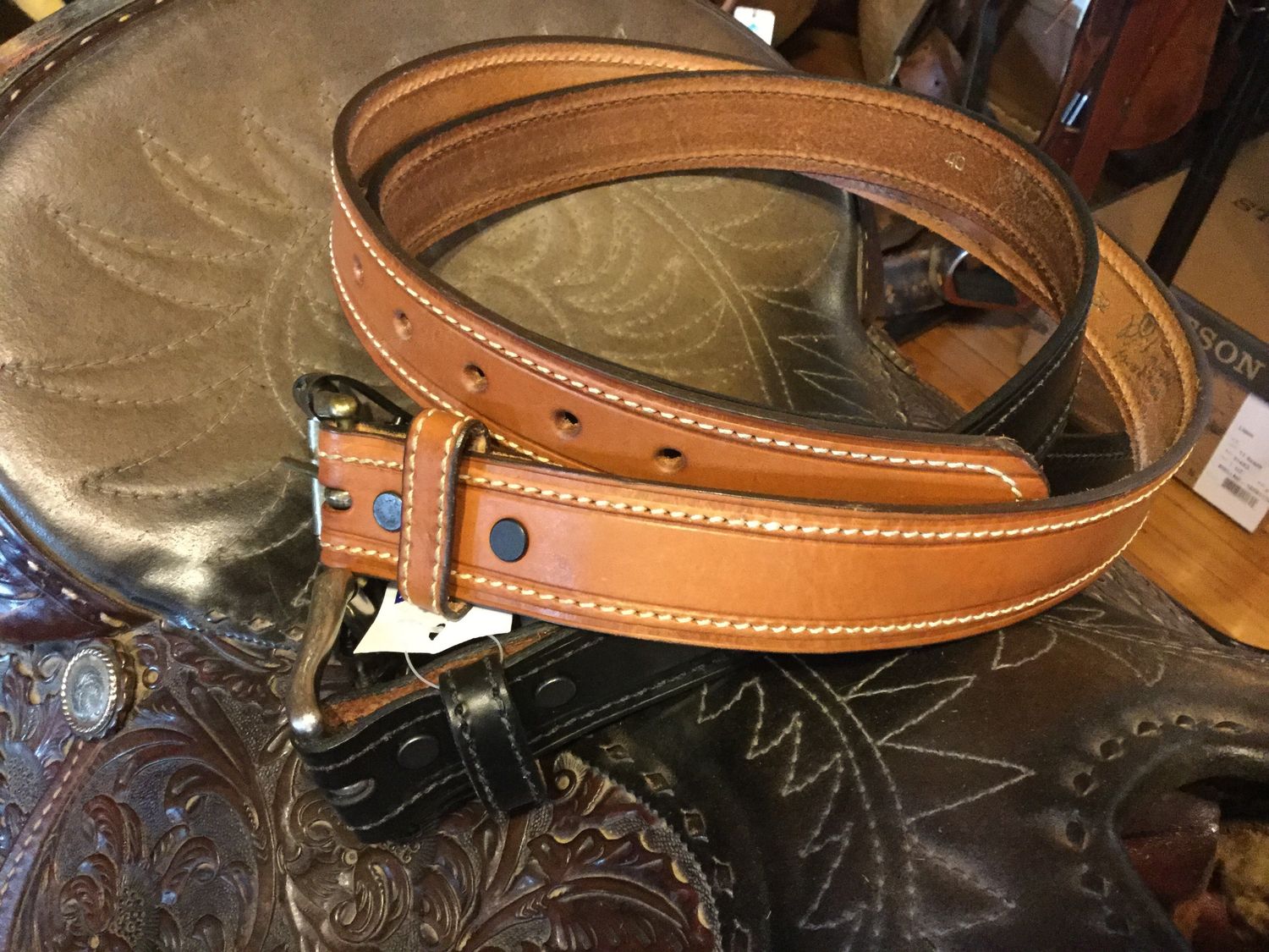 Adult - Rockmount U.S.A. Made Harness Leather Belt, Size: 34 - Black